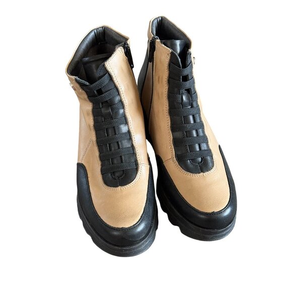 Pitillos Womens Two-Tone Black & Beige Leather Ankle Boots Size 40 Made in Spain - Picture 4 of 8